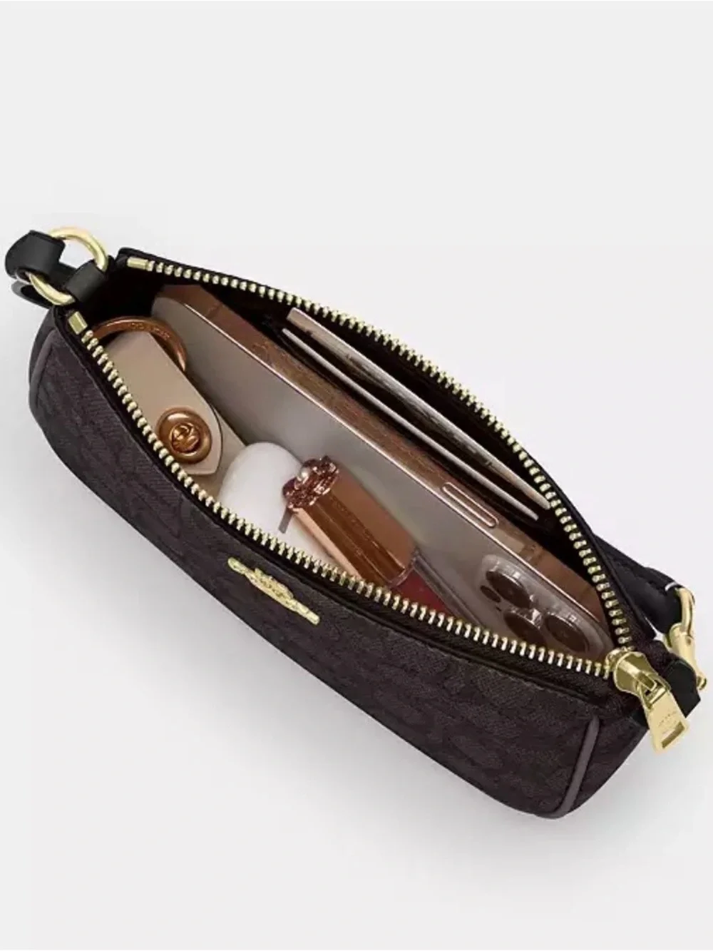 Coach Brown Signature Mini Shoulder Bag with Black Strap